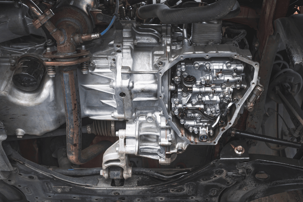 Transmission repair in Rancho Santa Margarita, CA at Bobby Grich Auto Repair. Image of an exposed transmission assembly, highlighting the need for skilled diagnostics and precision repairs to ensure smooth shifting, reliable performance, and long-term drivetrain health.